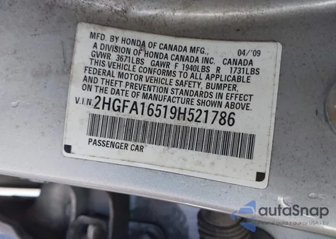 2009 Honda Civic Lx из США, поврежденный, VIN 2HGFA16519H521786